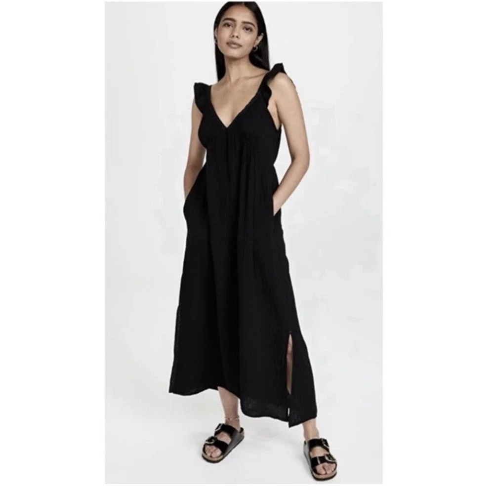 Xirena Leyla Dress Black Womens Small Ruffle Strap Boho USA